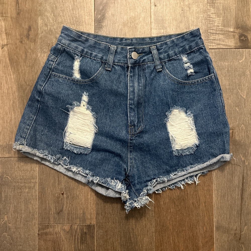 ROMWE Blue Distressed Jean Shorts